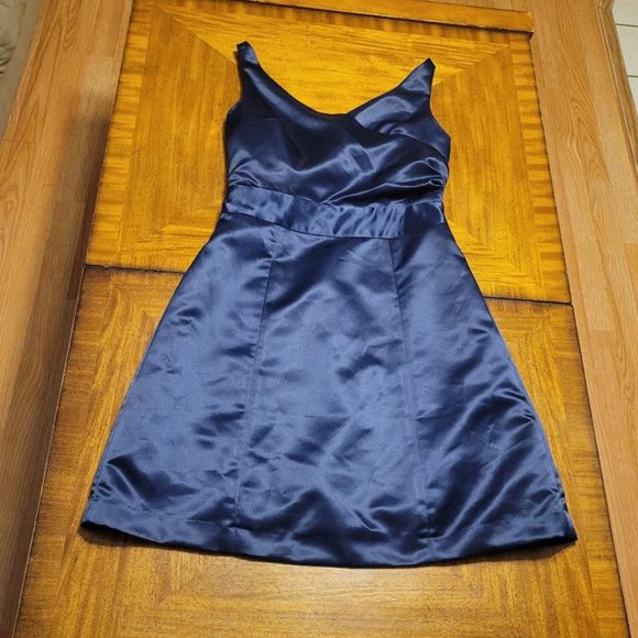 Aria Blue Satin Wrap Top Dress - Picture 2 of 14